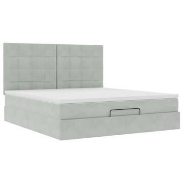 Ottoman Bed with Mattresses Light Grey 160x200cm Velvet