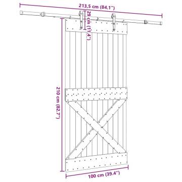 Solid Pine Sliding Door with Hardware Set | 100x210 cm