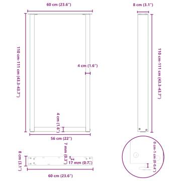 U-Shaped Coffee Table Legs - 2 pcs White Steel 60x(110-111) cm