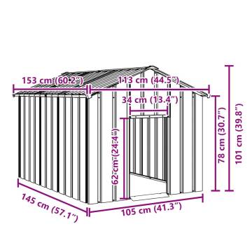 Durable Galvanised Steel Dog House with Roof - 113x153x101 cm