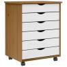  Rolling Cabinet with Drawers MOSS Honey Brown Solid Wood Pine Colour honey brown and white Size 53 x 39 x 65.5 cm Quantity in Package 1 Number of 