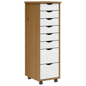 MOSS Rolling Cabinet with Drawers - Honey Brown Solid Wood