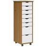  Rolling Cabinet with Drawers MOSS Honey Brown Solid Wood Pine Colour honey brown and white Size 34 x 39 x 103 cm Quantity in Package 1 Number of 