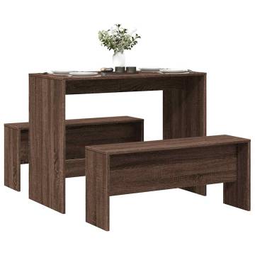 3 Piece Brown Oak Dining Table and Bench Set | HipoMarket UK