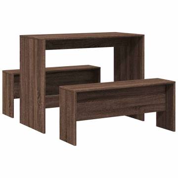 3 Piece Brown Oak Dining Table and Bench Set | HipoMarket UK