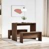 3 Piece Brown Oak Dining Table and Bench Set | HipoMarket UK