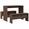 3 Piece Brown Oak Dining Table and Bench Set | HipoMarket UK