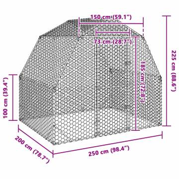 Chicken Run 2.5x2x2.25m Galvanised Steel - Durable & Safe