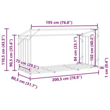 vidaxL Firewood Rack with Rain Cover - Durable Galvanised Steel