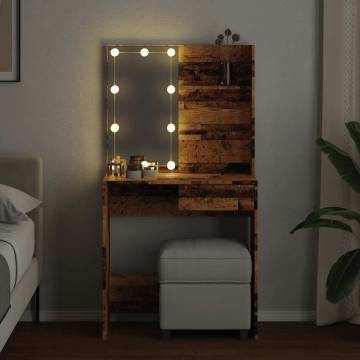 Stylish LED Dressing Table with Old Wood Finish | Hipomarket