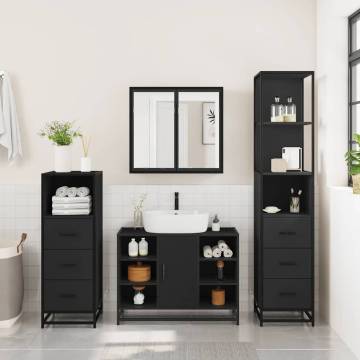 4 Piece Bathroom Furniture Set - Black Engineered Wood