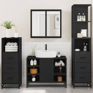 4 Piece Bathroom Furniture Set - Black Engineered Wood