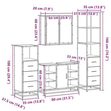 4 Piece Bathroom Furniture Set - Black Engineered Wood