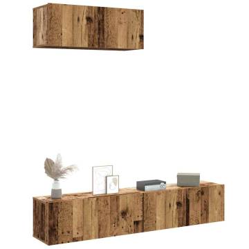 3 Piece Wall-Mounted TV Cabinet Set - Old Wood Engineered Wood