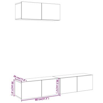 3 Piece Wall-Mounted TV Cabinet Set - Old Wood Engineered Wood