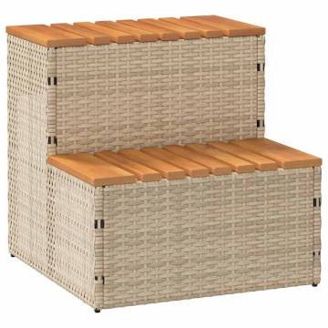 Durable Hot Tub Step in Beige - Poly Rattan & Acacia | HiPoMarket