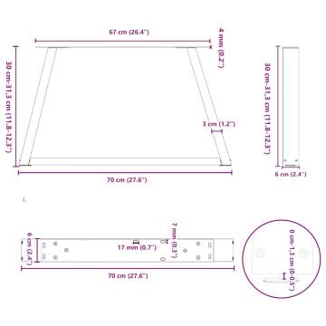 V-Shape Dining Table Legs 2 pcs White Steel 70cm - Hipomarket