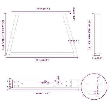 V-Shape Dining Table Legs (2 pcs) - Anthracite Steel 60x(42-43.3) cm