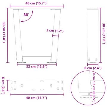 V-Shape Dining Table Legs (2 pcs) - Black Steel 40x(30-31.3) cm