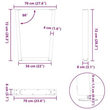 Stylish V-Shape Dining Table Legs - Black Steel (70x72-73.3 cm)