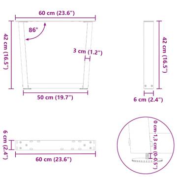 V-Shape Dining Table Legs 2 pcs White - Sturdy Steel Design