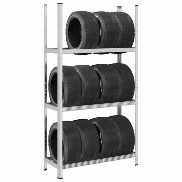 3-Layer Tyre Shelf Silver - Durable Steel Garage Storage Solution