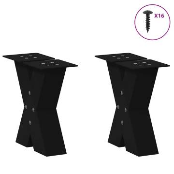 X-Shaped Coffee Table Legs - Black Steel (30x30 cm) - 2 pcs