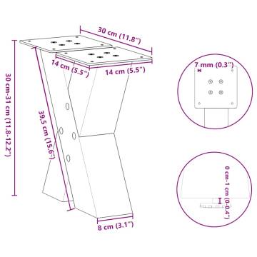 X-Shaped Coffee Table Legs - Black Steel (30x30 cm) - 2 pcs