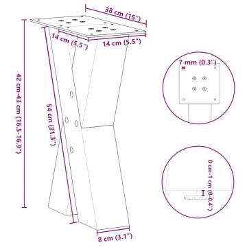 X-Shaped Coffee Table Legs - Anthracite Steel 38x(42-43) cm