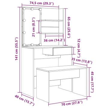 Dressing Table Set with LED - Artisan Oak | HipoMarket UK