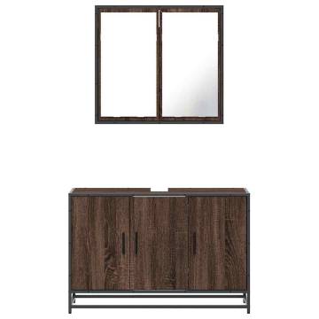 Stylish 2 Piece Bathroom Furniture Set - Brown Oak