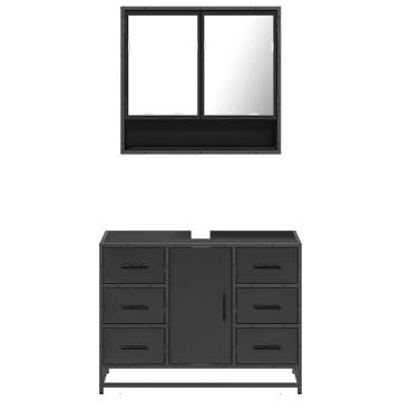 2 Piece Black Bathroom Furniture Set | Engineered Wood Design