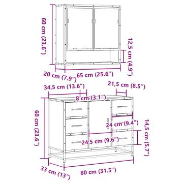 2 Piece Black Bathroom Furniture Set | Engineered Wood Design