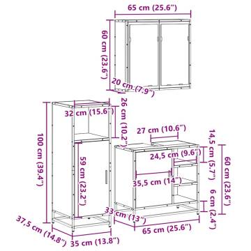 3 Piece Sonoma Oak Bathroom Furniture Set | Hipomarket