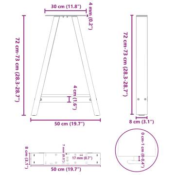 A-Shaped Coffee Table Legs - White Steel 50x(72-73) cm - 2 pcs