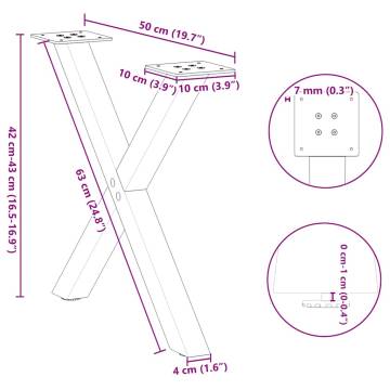 X-Shaped Coffee Table Legs - Anthracite Steel - 50 cm