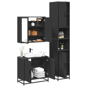 4 Piece Black Engineered Wood Bathroom Furniture Set | HipoMarket