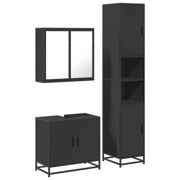 4 Piece Black Engineered Wood Bathroom Furniture Set | HipoMarket