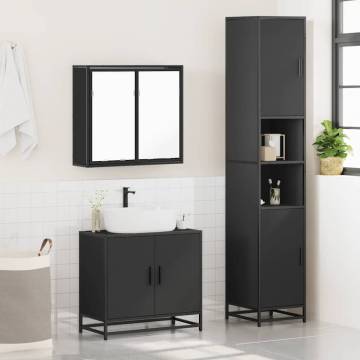 4 Piece Black Engineered Wood Bathroom Furniture Set | HipoMarket