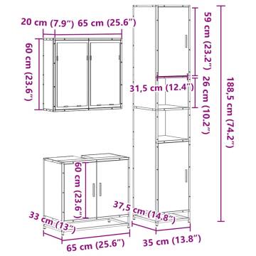 4 Piece Black Engineered Wood Bathroom Furniture Set | HipoMarket