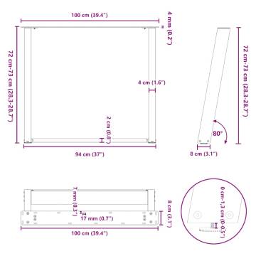 vidXL U-Shaped Dining Table Legs - White Steel, 100x(72-73) cm