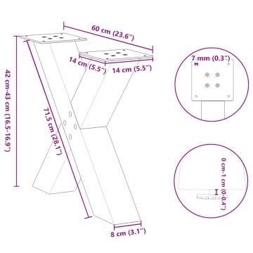 X-Shaped Coffee Table Legs - White Steel 60x(42-43) cm