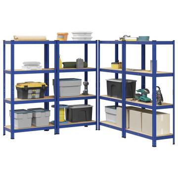 4-Layer Storage Shelves - Blue Steel & Engineered Wood Set