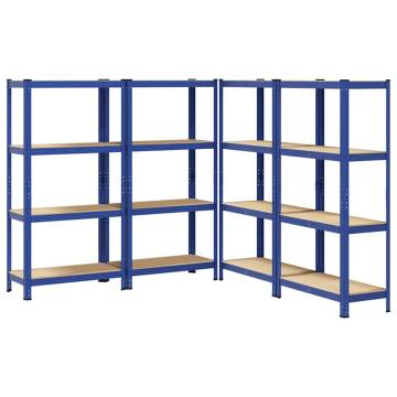 4-Layer Storage Shelves - Blue Steel & Engineered Wood Set