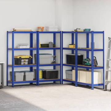 4-Layer Storage Shelves - Blue Steel & Engineered Wood Set