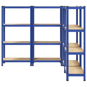 4-Layer Storage Shelves - Blue Steel & Engineered Wood Set