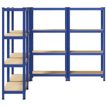 4-Layer Storage Shelves - Blue Steel & Engineered Wood Set