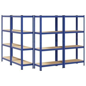 4-Layer Storage Shelves - Blue Steel & Engineered Wood Set