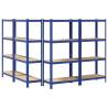 4-Layer Storage Shelves - Blue Steel & Engineered Wood Set