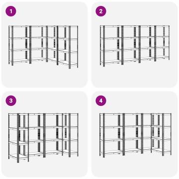 4-Layer Storage Shelves - Blue Steel & Engineered Wood Set